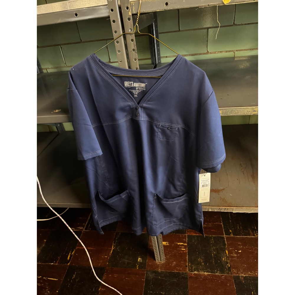 Greys Anatomy by Barco Scrub Top Indigo Blue V-Neck 3 Pkt Stitch 41340X 3XL